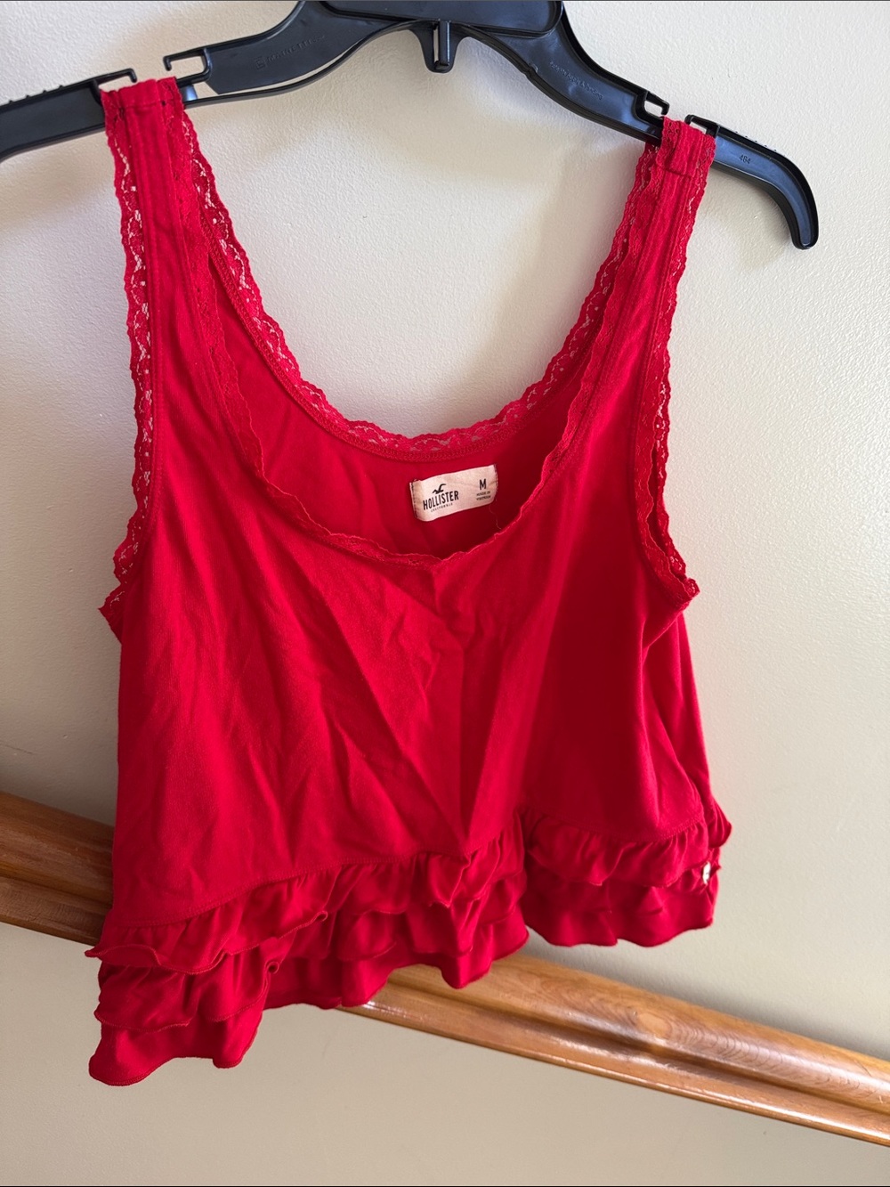 Hollister Bright Red Lace-Trim Ruffle Tank